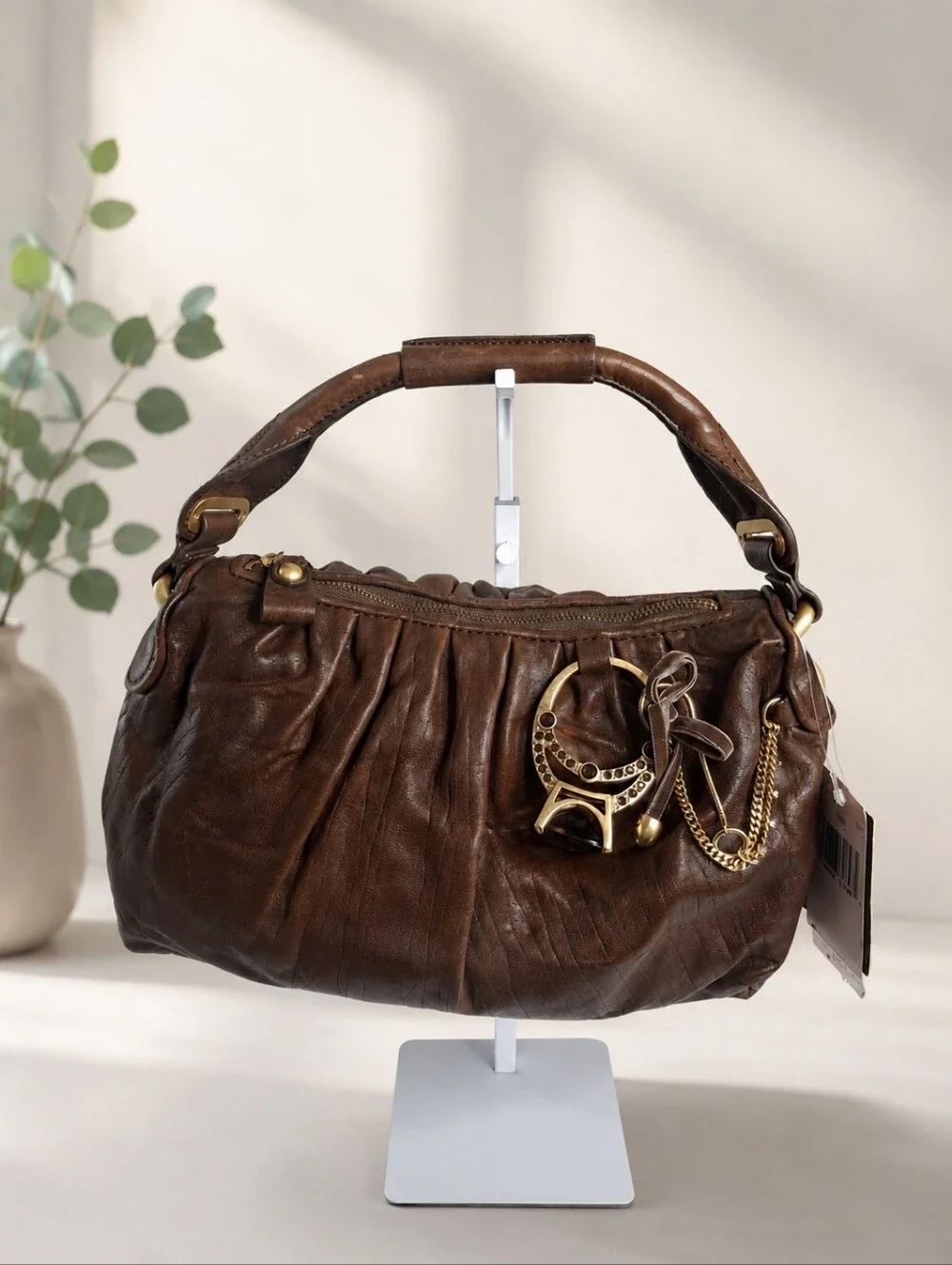 Juicy Couture Vintage Fieno Brown Leather Shoulder Bag NWT Y2K Statement Ring - Picture 1 of 8